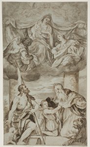 De Maagd en het Kind tussen engelen in de wolken met de heiligen Johannes de Doper en Hiëronymus, naar het schilderij van Paolo Veronese voorheen in S. Francesco della Vigna, Venetië