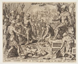 Gideon ontvangt een deel van de buit door Ubekendt efter Maarten van Heemskerck