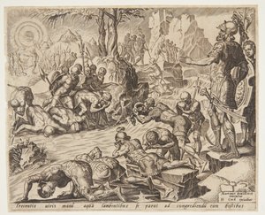 Gideon kijkt hoe de soldaten drinken door Ubekendt efter Maarten van Heemskerck