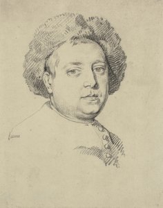 Hoofd- en schouderportret van een man met een bontmuts