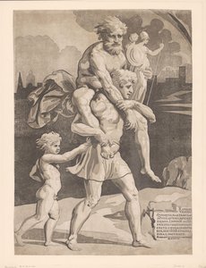 Aeneas vlucht met zijn familie uit Troje door Ugo da Carpi