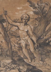 De jonge Sint-Jan de Doper in de wildernis, ca. 1520-27 door Ugo da Carpi