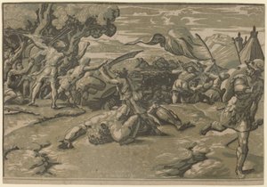 David doodt Goliath door Ugo da Carpi after Raphael