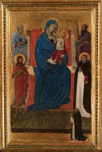 Maagd en Kind Enthroned met Heiligen Petrus, Paulus, Johannes de Doper en Dominicus en een Dominicaan door Ugolino da Siena