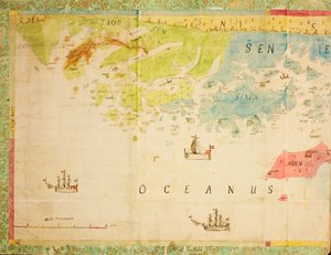 Kaart uit de kaartencollectie van de Nationale Bibliotheek. De kaart is handgetekend en toont Trøndelag, Nordland, Troms, kust, zeekaart