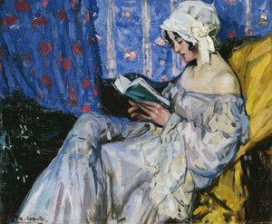 Een meisje lezend in een interieur door Ulisse Caputo