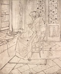 De moeder van de kunstenaar aan het haken, 1907 door Umberto Boccioni