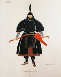 Kostuum voor de zwarte wachters uit Turandot, schets voor de eerste uitvoering van de opera in het Teatro alla Scala in Milaan, 25 april door Umberto Brunelleschi