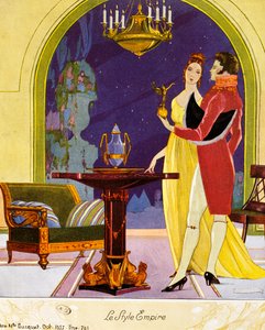 Empire stijl scène, theatraal decor, aquarel door Umberto Brunelleschi