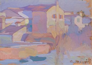 Klein landschap van Burano door Umberto Moggioli
