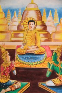 Schilderij dat het levensverhaal van Shakyamuni Boeddha afbeeldt. De Boeddha wijdde zich aan het onderwijzen en trok honderden volgelingen aan door Unbekannt