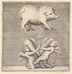 Een Geklede Varken en Twee Cupido