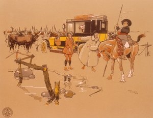 Een Berliet-auto vast in het midden van vee door Unbekannt