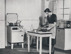 Een Britse keuken uitgerust met een kast gasfornuis