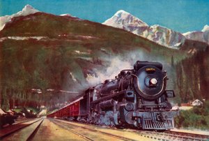 Een reus van de Canadian Pacific Railway aan de voet van de Rockies, 1935