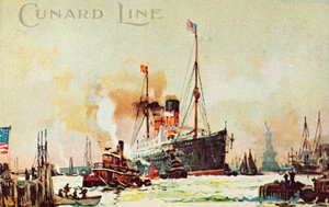 Een Cunard oceaanstomer komt de North River binnen, New York City, VS, ca. 1900