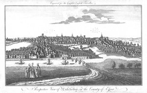 Een perspectivisch uitzicht op Colchester, in het graafschap Essex, ca. 1742
