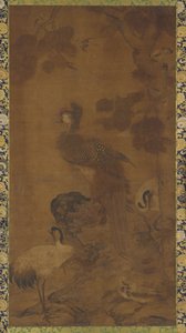 Een feniks en twee kraanvogels onder een boom, Ming dynastie, 16e-17e eeuw