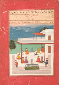 Een Raja en een gast zittend op een terras luisteren naar muzikanten, AH 1214/1799-1800 AD door Unbekannt