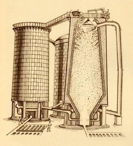 Een set moderne hoogovens in doorsnede, ca. 1930 door Unbekannt