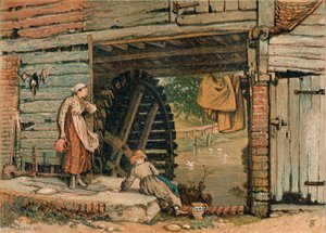 Een watermolen in Surrey door Unbekannt