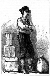 Een Wells Fargo boodschapper van hun expresbezorgdienst via de landengte van Panama, 1875