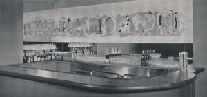 Een cocktailbar muurschildering in gesneden en geëmailleerd linoleum in het Berkeley Hotel, Montreal, 1942 door Unbekannt