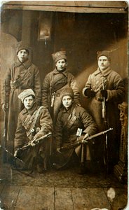 Een groep Rode Leger soldaten voor vertrek naar het front, Petrograd, Rusland