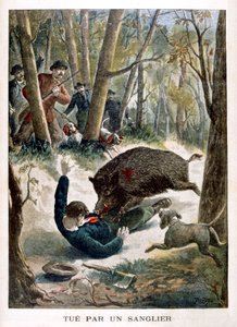 Een jager gedood door een wild zwijn, 1901