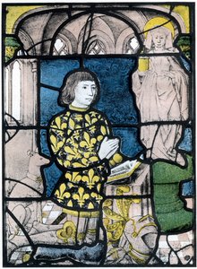 Een ridder de Bernemicourt bij zijn gebeden voor een beeld van St. Maria Magdalena