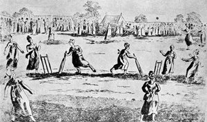 Een dames cricketwedstrijd, Newington Green, Islington, Londen, 1811 1912 door Unbekannt
