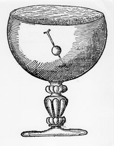 Een gemagnetiseerde naald door een kurkbal geduwd, drijvend ondergedompeld in een glas water, 1600