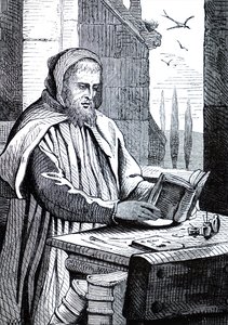 Een monnik die een manuscript verlucht door Unbekannt