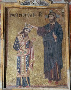 Een mozaïek van Christus die Roger II kroont, 12e eeuw