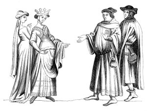 Een edelvrouw, dienaar en lid van de bourgeoisie, 14e eeuw 1849 door Unbekannt