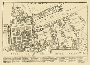 Een verkleinde kopie van Fishers Grondplan van het Koninklijk Paleis van Whitehall, 1680, 1881 door Unbekannt