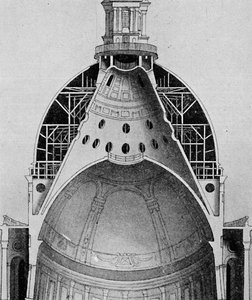 Een doorsnedetekening van de grote koepel van Sir Christopher Wren door Unbekannt
