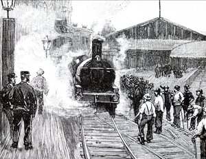 Een trein die het station van Plymouth verlaat