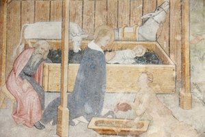 Abdijkerk van Abondance fresco: kerststal, Abondance, Frankrijk