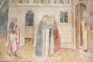 Abdijkerk van Abondance fresco: de Visitatie, Abondance, Frankrijk door Unbekannt