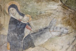 Abdijkerk van Abondance fresco: de vlucht naar Egypte, Abondance, Frankrijk door Unbekannt