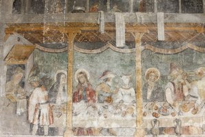 Abdijkerk van Abondance fresco: de bruiloft te Kana, Abondance, Frankrijk