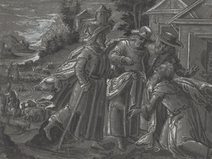 Abraham ontvangt de Engelen (verso) door Unbekannt