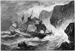 Admiraal Somers strandt zijn schip, Bermuda, 1609