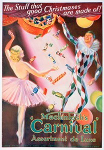 Advertentie voor Mackintoshs Carnival toffee assortimenten, 1935