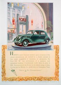 Advertentie voor de Ford V8 22 motorauto, 1937