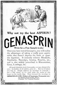Advertentie voor Genasprin, een merk van het medicijn Aspirine