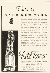 Advertentie voor het Ritz Tower Hotel in New York