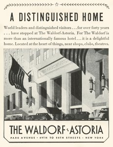 Advertentie voor het Waldorf-Astoria Hotel in New York, 1934 door Unbekannt
