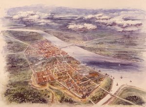 Luchtfoto van Londinium Londen vanuit het noordwesten, 2e eeuw